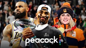 Collage of sports stars and the Peacock logo