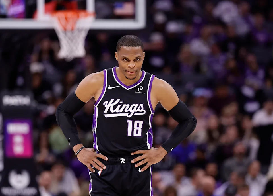 Sacramento Kings guard Russell Westbrook (18) © Kelley L Cox-Imagn Images