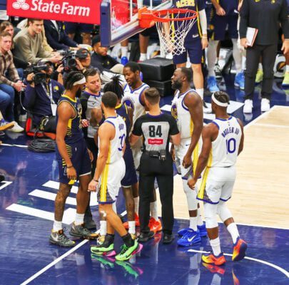 Golden State Warriors versus Indiana Pacers, 2025-26 NBA regular season, Gainbridge Fieldhouse, downtown Indianapolis, Indiana in November.