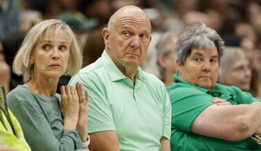 Steve Ballmer is pictured at a Seattle Storm-Indiana Fever WNBA game back in June
