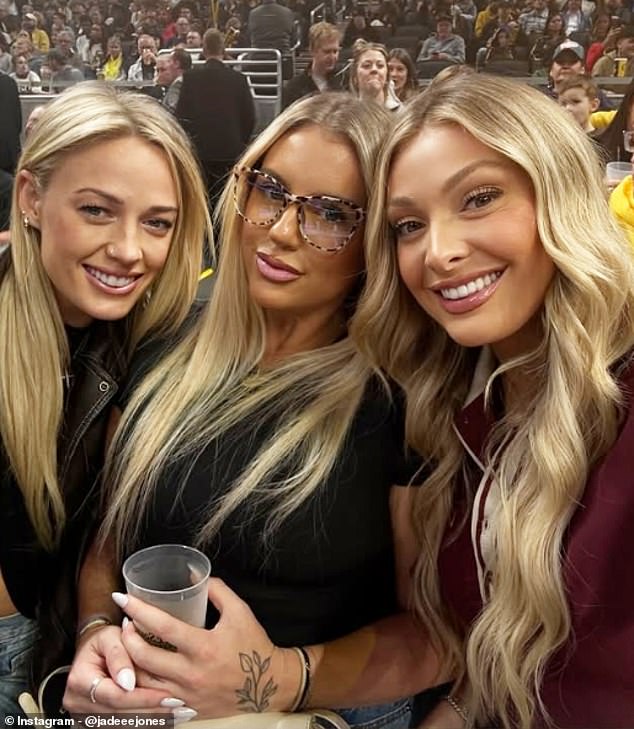 Fever guard Sophie Cunningham (L) was spotted out at an Indiana Pacers NBA game alongside Jade Jones (R), the girlfriend of NBA star Tyrese Haliburton, and one of Jade's friends, Abbie