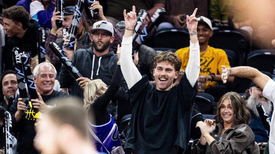 Utah Jazz fans celebrate against the Indiana Pacers