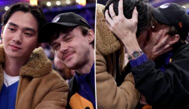 'Summer I Turned Pretty' co-stars Sean Kaufman and Christopher Briney kiss at Knicks game