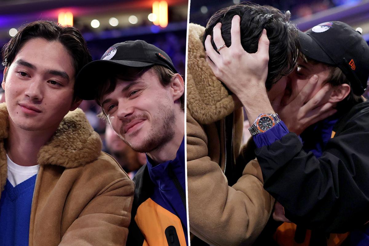 'Summer I Turned Pretty' co-stars Sean Kaufman and Christopher Briney kiss at Knicks game