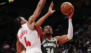 Barnes and Barrett each score 23 points as Raptors win third straight, rout Bucks 128-100
