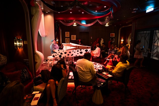 De Vil's is an intimate piano lounge on board the Disney Destiny on Nov. 12, 2025. (Patrick Connolly/Orlando Sentinel)