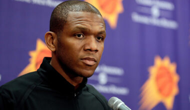 FILE - Phoenix Suns general manager James Jones speaks to the media, on April 24, 2019, in Phoenix. (AP Photo/Matt York, File)