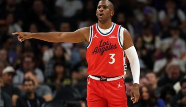 Sep 29, 2025; Inglewood, CA, USA; Los Angeles Clippers guard Chris Paul (3) poses during media day at Intuit Dome