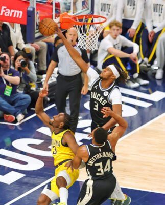 Milwaukee Bucks at Indiana Pacers NBA basketball game downtown Indianapolis November 2025.