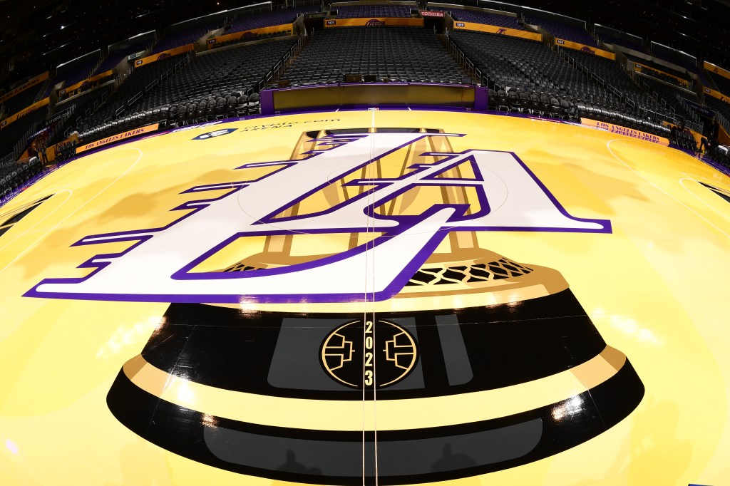 An overall view of the court before the game between the LA Clippers and the Los Angeles Lakers during the 2025-26 Emirates Cup on November 25, 2025 at Crypto.Com Arena in Los Angeles, California. 