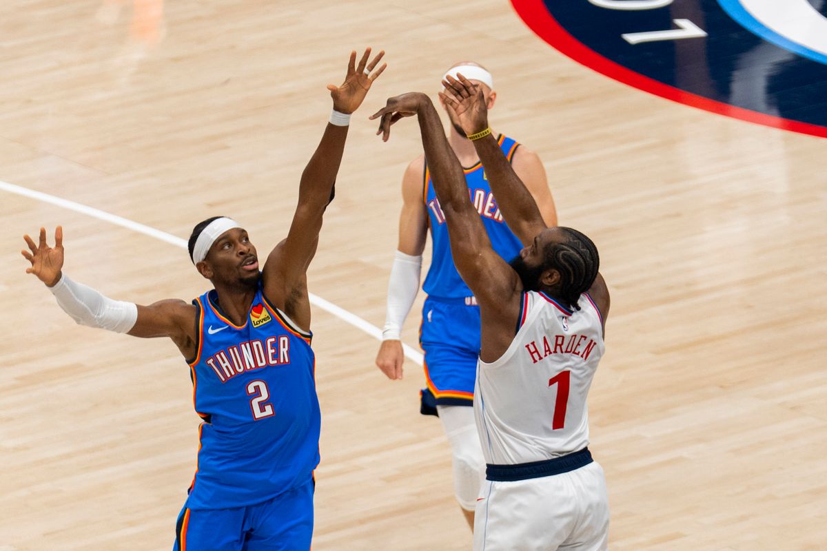 Los Angeles Clippers guard James Harden (1) takes a three during an NBA basketball game against the Oklahoma City Thunder, Tuesday November 4th, 2025 in Los Angeles, California. Los Angeles Clippers guard James Harden (1) takes a three during an NBA basketball game against the Oklahoma City Thunder, Tuesday November 4th, 2025 in Los Angeles, California.