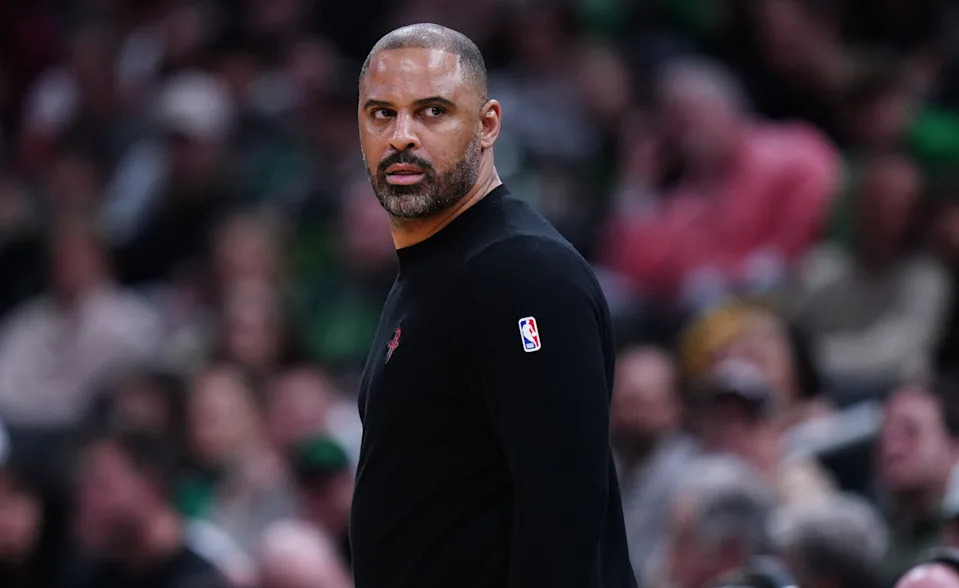 Jan 27, 2025; Boston, Massachusetts, USA; Houston Rockets head coach Ime Udoka watches from the sideline as they take on the Boston Celtics at TD Garden. Mandatory Credit: David Butler II-Imagn Images
