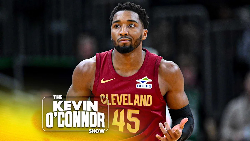 Donovan Mitchell #45 of the Cleveland Cavaliers reacts after making a three-point basket against the Boston Celtics during the first quarter of a game at the TD Garden on October 29, 2025 in Boston, Massachusetts. (Photo by Brian Fluharty/Getty Images)