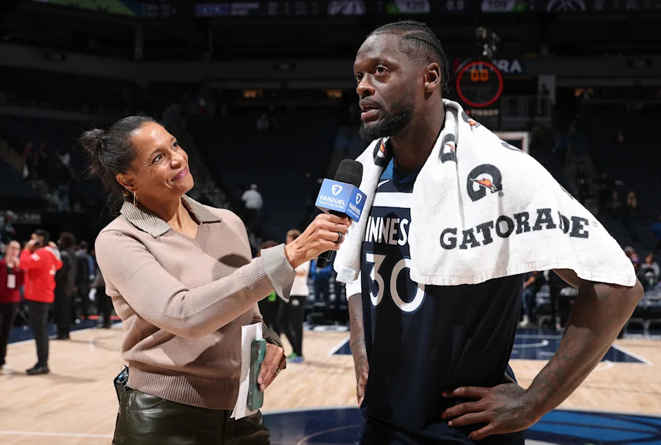 MINNEAPOLIS, MN – NOVEMBER 19: Julius Randle #30 of the Minnesota Timberwolves talks to the media after winning the game against the Washington Wizards on November 19, 2025 at Target Center in Minneapolis, Minnesota. NOTE TO USER: User expressly acknowledges and agrees that, by downloading and or using this Photograph, user is consenting to the terms and conditions of the Getty Images License Agreement. Mandatory Copyright Notice: Copyright 2025 NBAE (Photo by David Sherman/NBAE via Getty Images)