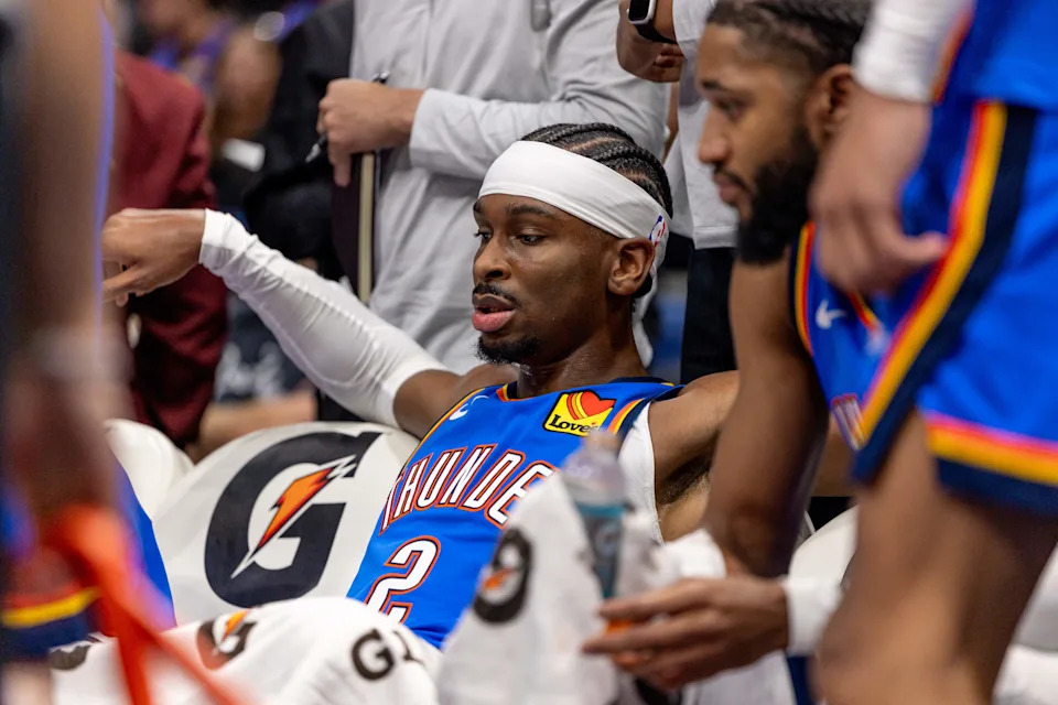 Nov 17, 2025; New Orleans, Louisiana, USA; Oklahoma City Thunder guard Shai Gilgeous-Alexander (2) looks on against the New Orleans Pelicans during the second half at Smoothie King Center. Mandatory Credit: Stephen Lew-Imagn Images