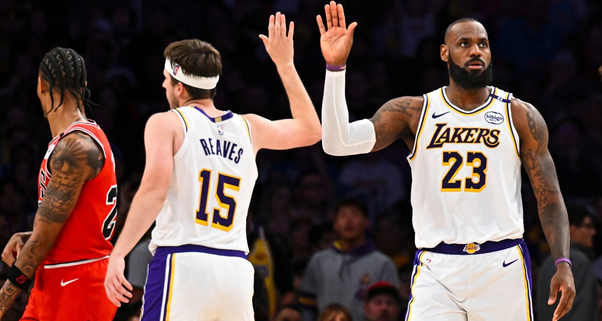 Oct 29, 2025; Minneapolis, Minnesota, USA; Los Angeles Lakers guard Austin Reaves (15) looks on against the Minnesota Timberwolves in the first half at Target Center