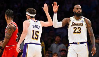 Oct 29, 2025; Minneapolis, Minnesota, USA; Los Angeles Lakers guard Austin Reaves (15) looks on against the Minnesota Timberwolves in the first half at Target Center