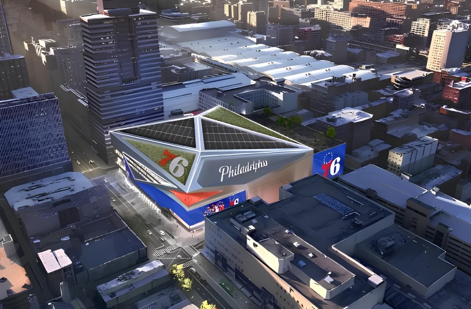 An aerial view of the previous proposed new stadium for the 76ers and Flyers