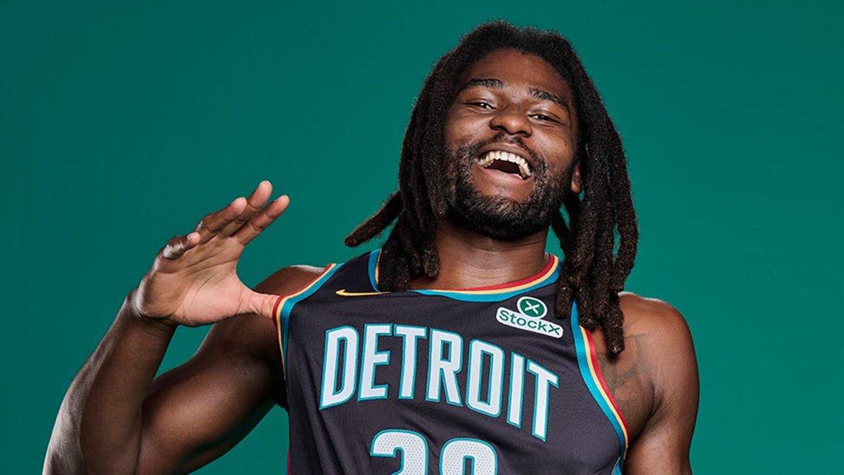 Pistons' City Edition uniform has teal tones, lightning bolt
