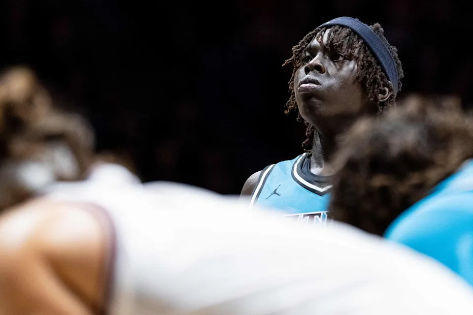 San Diego State forward Magoon Gwath (0) shoots free throws during an NCAA Basketball game against Troy, Tuesday November 18, 2025 at Viejas Arena in San Diego, Calif.