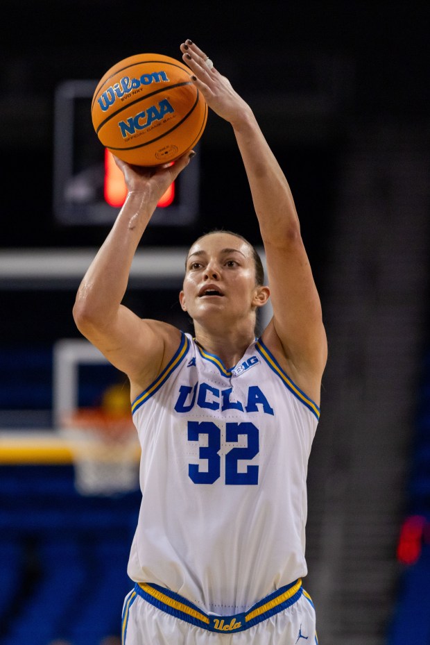 UCLA forward Angela Dugalić shoots the ball against Southern during...