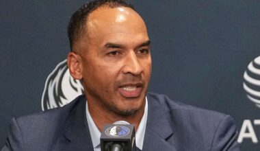 Dallas Mavericks general manager Nico Harrison speaks during a press conference at the NBA basketball team's basketball practice facility, Friday, June 27, 2025, in Dallas. (AP Photo/Tony Gutierrez)