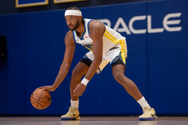 Golden State Warriors' Moses Moody (4) is photographed during NBA Media Day at Chase Center in San Francisco, Calif., on Monday, Sept. 29, 2025. (Jose Carlos Fajardo/Bay Area News Group)