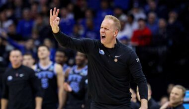 North Carolina Tar Heels forward Caleb Wilson (8) dunks the ball as guard Seth Trimble (7) is in the background near the end of the second half at Dean E. Smith Center.