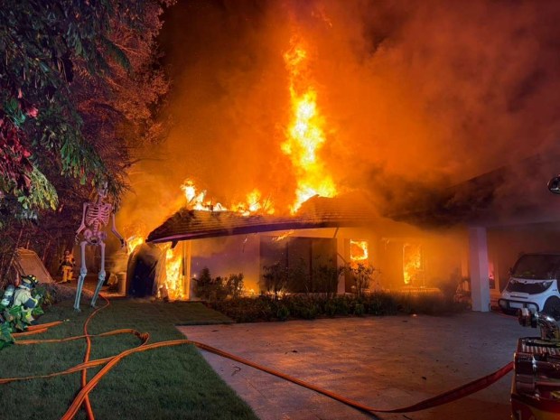 The home of coach Erik Spoelstra of the Miami Heat in flames in Florida. (Miami-Dade Fire Rescue)