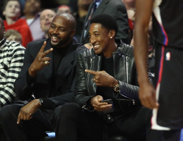 Former Bulls players Horace Grant (left) and Scottie Pippen during...