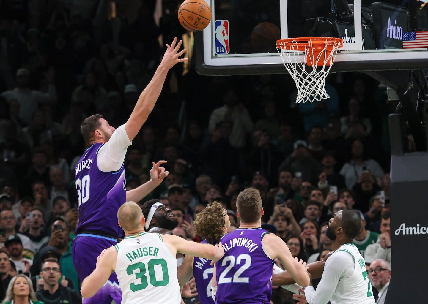 Jazz center Jusuf Nurkić hit the winning shot with 0.6 second left in the fourth quarter to beat the Celtics at TD Garden.