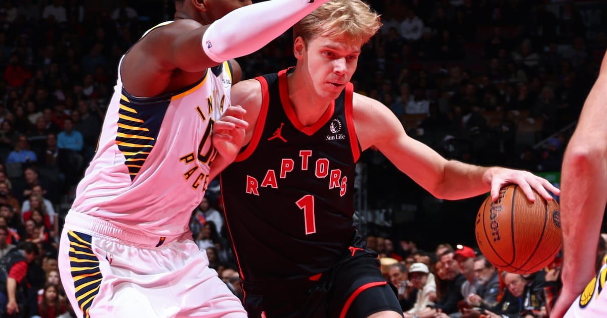 Toronto Raptors’ Gradey Dick exits Wednesday’s game against Indiana Pacers after hard fall