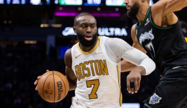 Jaylen Brown pushed past Rudy Gobert in a dominant first half, but he cooled off in the second.