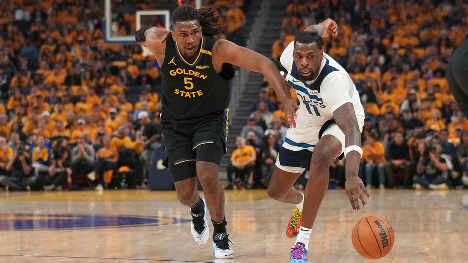 Warriors forward Kevon Looney (5) in the second quarter during game four of the second round for the 2025 NBA Playoffs at Chase Center