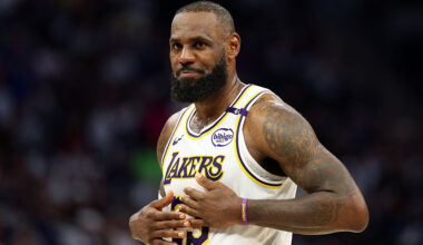 MINNEAPOLIS, MINNESOTA - APRIL 27: LeBron James #23 of the Los Angeles Lakers looks on against the Minnesota Timberwolves in the third quarter of Game Four of the First Round of the 2025 NBA Playoffs at Target Center on April 27, 2025 in Minneapolis, Minnesota. The Timberwolves defeated the Lakers 116-113 to take a 3-1 series lead. NOTE TO USER: User expressly acknowledges and agrees that, by downloading and or using this photograph, User is consenting to the terms and conditions of the Getty Images License Agreement. (Photo by David Berding/Getty Images)