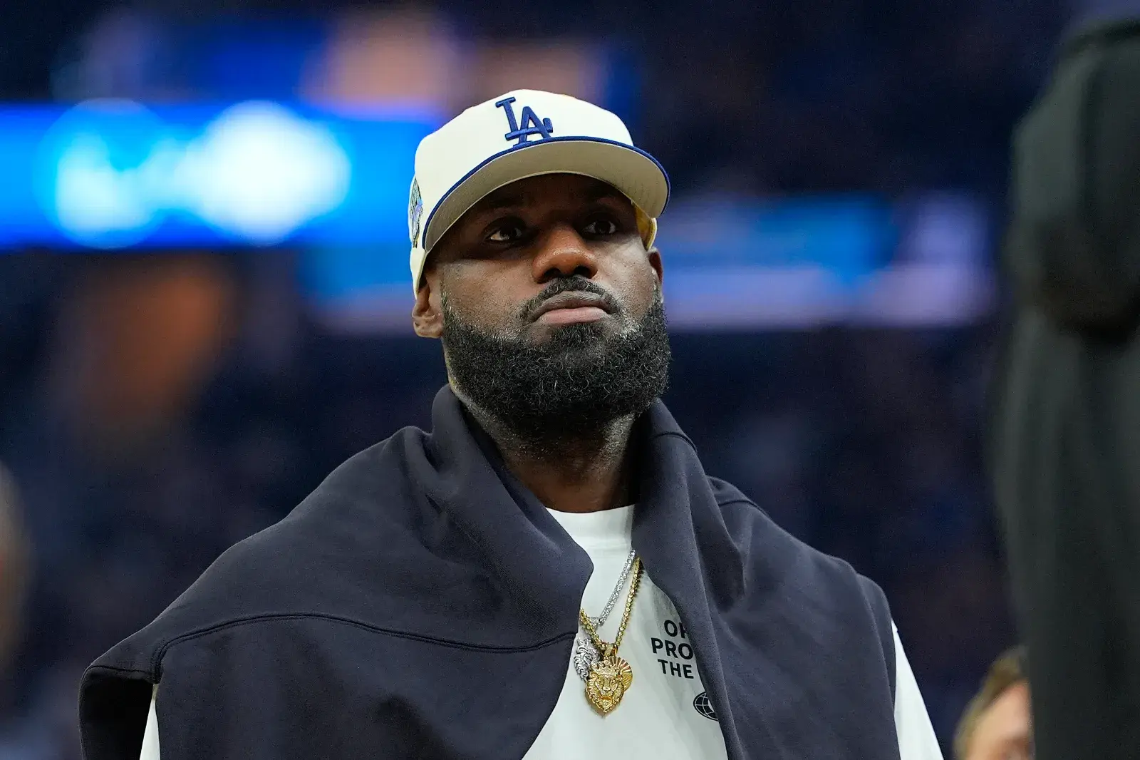 lakers star lebron james on the sidelines during game