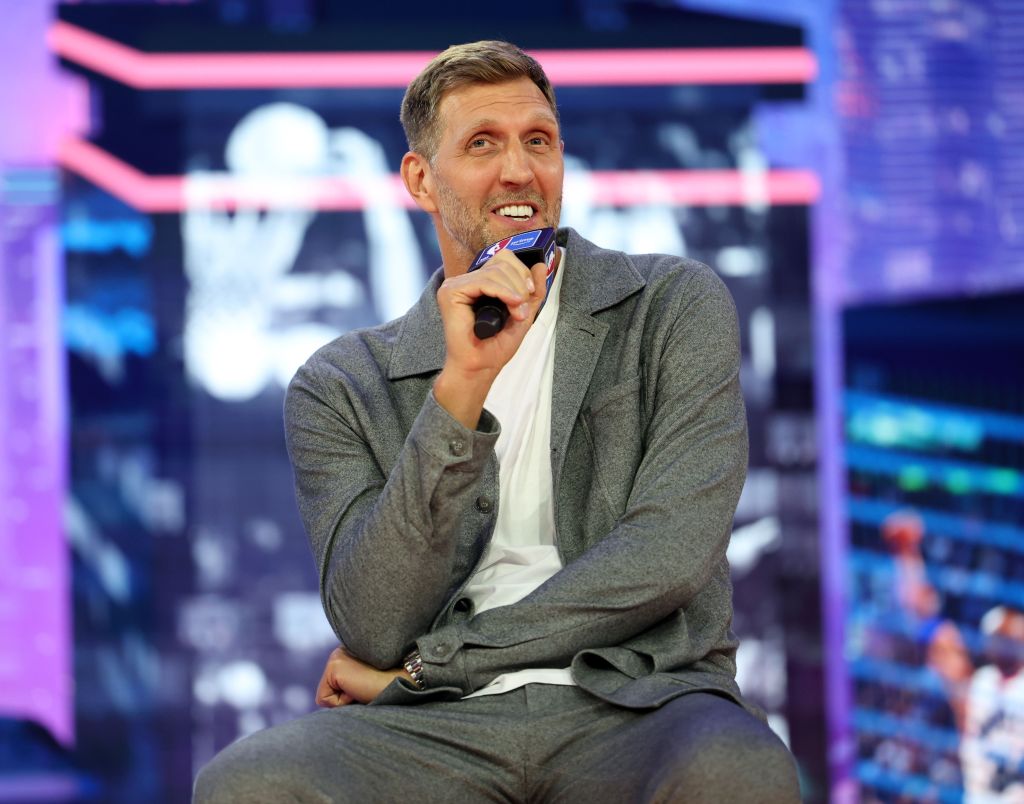 Dirk Nowitzki speaks during the unveiling of Prime Video's new NBA On Prime Studio at The Culver Studios on October 14, 2025 in Culver City, California.