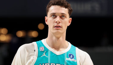 CHARLOTTE, NC - OCTOBER 22: Ryan Kalkbrenner #11 of the Charlotte Hornets looks on during the game against the Brooklyn Nets on October 22, 2025 at Spectrum Center in Charlotte, North Carolina. NOTE TO USER: User expressly acknowledges and agrees that, by downloading and or using this photograph, User is consenting to the terms and conditions of the Getty Images License Agreement. Mandatory Copyright Notice: Copyright 2025 NBAE (Photo by Kent Smith/NBAE via Getty Images)