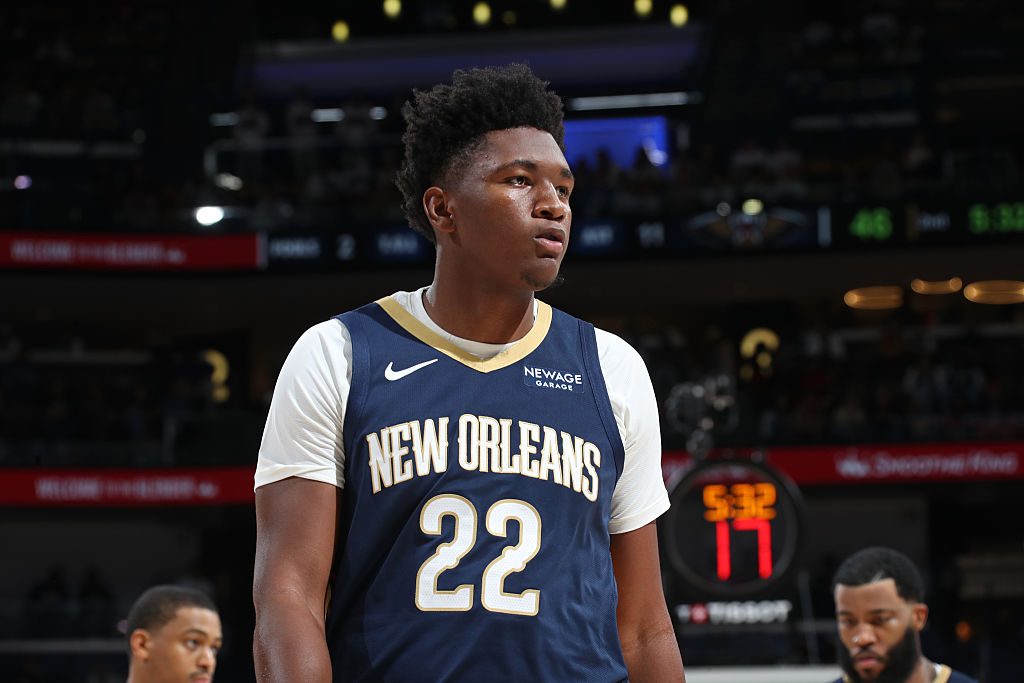 NEW ORLEANS, LA - OCTOBER 24: Derik Queen #22 of the New Orleans Pelicans looks on during the game against the San Antonio Spurs on October 24, 2025 at the Smoothie King Center in New Orleans, Louisiana. NOTE TO USER: User expressly acknowledges and agrees that, by downloading and or using this Photograph, user is consenting to the terms and conditions of the Getty Images License Agreement. Mandatory Copyright Notice: Copyright 2025 NBAE (Photo by Layne Murdoch Jr./NBAE via Getty Images)