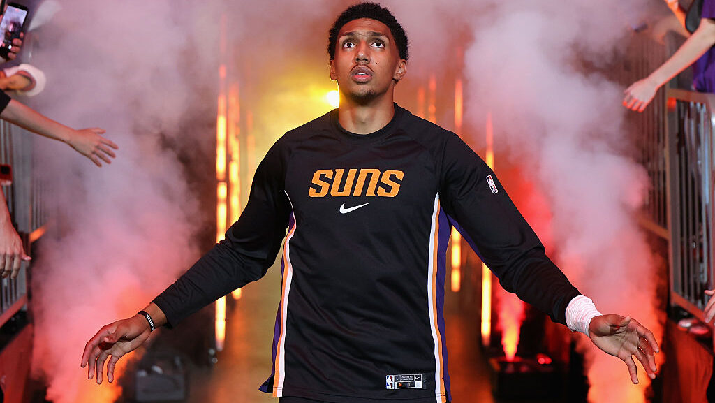 Ryan Dunn #0 of the Phoenix Suns is introduced before NBA game against the Sacramento Kings at Mort...