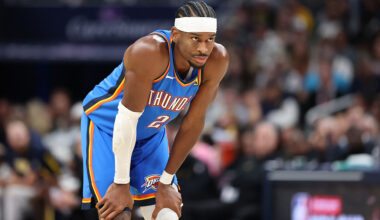 INDIANAPOLIS, INDIANA - OCTOBER 23: Shai Gilgeous-Alexander #2 of the Oklahoma City Thunder during the game against the Indiana Pacers at Gainbridge Fieldhouse on October 23, 2025 in Indianapolis, Indiana. NOTE TO USER: User expressly acknowledges and agrees that, by downloading and or using this photograph, User is consenting to the terms and conditions of the Getty Images License Agreement (Photo by Andy Lyons/Getty Images)