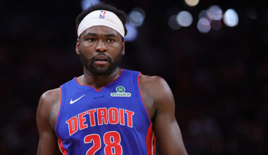 HOUSTON, TEXAS - OCTOBER 24: Isaiah Stewart #28 of the Detroit Pistons stands on the court during the first half against the Houston Rockets at Toyota Center on October 24, 2025 in Houston, Texas. NOTE TO USER: User expressly acknowledges and agrees that, by downloading and or using this photograph, User is consenting to the terms and conditions of the Getty Images License Agreement. (Photo by Alex Slitz/Getty Images)