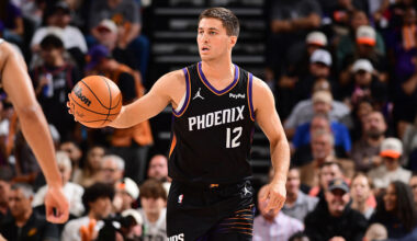 PHOENIX, AZ - NOVEMBER 2: Collin Gillespie #12 of the Phoenix Suns handles the ball during the game against the San Antonio Spurs on November 2, 2025 at PHX Arena in Phoenix, Arizona. NOTE TO USER: User expressly acknowledges and agrees that, by downloading and or using this photograph, user is consenting to the terms and conditions of the Getty Images License Agreement. Mandatory Copyright Notice: Copyright 2025 NBAE (Photo by Kate Frese/NBAE via Getty Images)