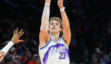 Lauri Markkanen #23 of the Utah Jazz attempts a shot