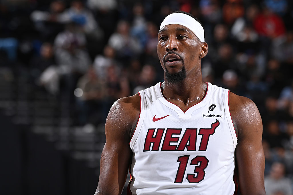 LOS ANGELES, CA - NOVEMBER 3: Bam Adebayo #13 of the Miami Heat looks on during the game against the LA Clippers on November 3, 2025 at Crypto.Com Arena in Los Angeles, California. NOTE TO USER: User expressly acknowledges and agrees that, by downloading and/or using this Photograph, user is consenting to the terms and conditions of the Getty Images License Agreement. Mandatory Copyright Notice: Copyright 2025 NBAE (Photo by Juan Ocampo/NBAE via Getty Images)