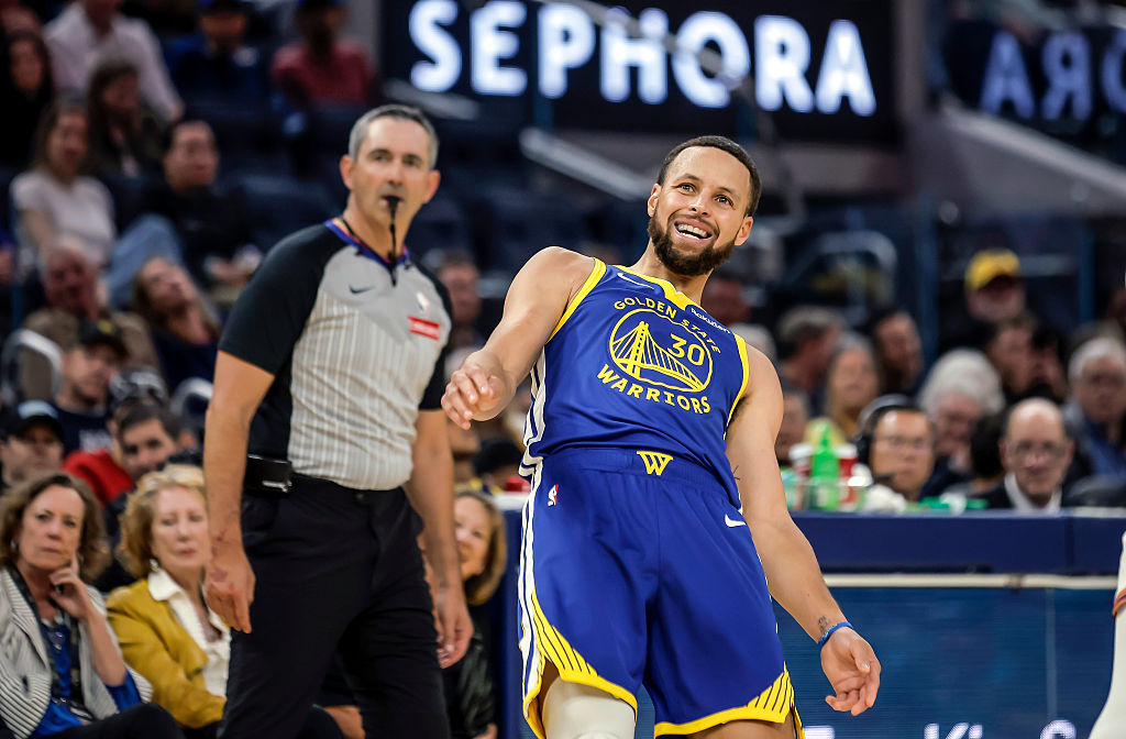Stephen Curry (30) tries to help the ball go in with some body english in the first half as the Golden State Warriors played the Phoenix Suns at Chase Center in San Francisco, on Tuesday, Nov. 4, 2025. (Photo by Carlos Avila Gonzalez/San Francisco Chronicle via Getty Images)