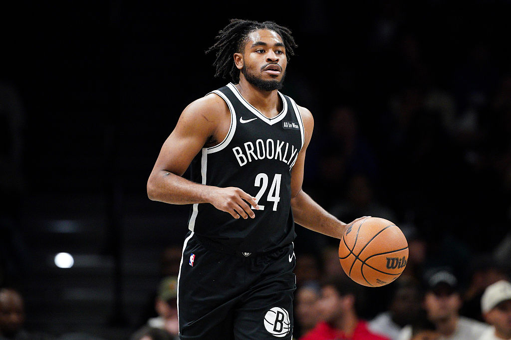 NEW YORK, NEW YORK - NOVEMBER 02: Cam Thomas #24 of the Brooklyn Nets in action during the game against the Philadelphia 76ers at Barclays Center on November 02, 2025 in New York City.NOTE TO USER: User expressly acknowledges and agrees that, by downloading and or using this photograph, User is consenting to the terms and conditions of the Getty Images License Agreement. (Photo by Evan Bernstein/Getty Images)