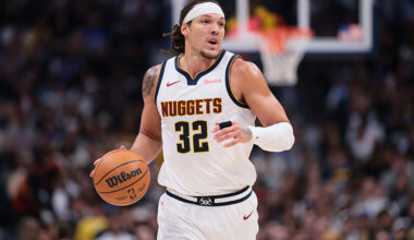 DENVER, COLORADO - NOVEMBER 5: Aaron Gordon #32 of the Denver Nuggets handles the ball against the Miami Heat during the third quarter at Ball Arena on November 5, 2025 in Denver, Colorado. NOTE TO USER: User expressly acknowledges and agrees that, by downloading and or using this photograph, User is consenting to the terms and conditions of the Getty Images License Agreement. (Photo by C. Morgan Engel/Getty Images)