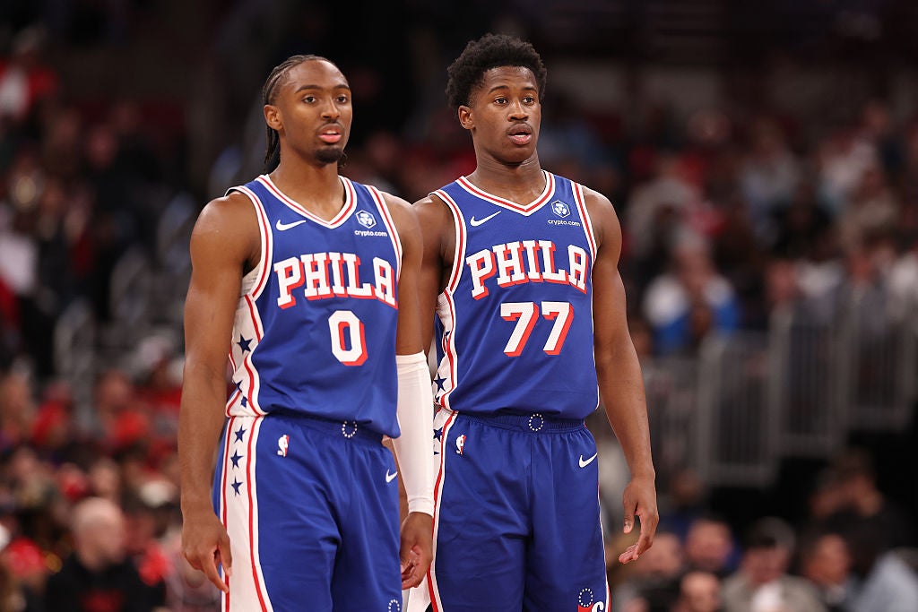 Tyrese Maxey and VJ Edgecombe of the Philadelphia 76ers