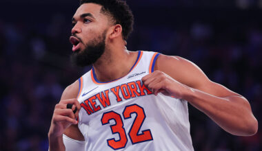 NEW YORK, NEW YORK - NOVEMBER 05: Karl-Anthony Towns #32 of the New York Knicks prepares before the game against the Minnesota Timberwolves at Madison Square Garden on November 05, 2025 in New York City. NOTE TO USER: User expressly acknowledges and agrees that, by downloading and or using this photograph, User is consenting to the terms and conditions of the Getty Images License Agreement. (Photo by Dustin Satloff/Getty Images)